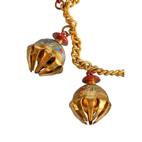 Vintage Indian Elephant Claw Charm Bracelet Gilt & Enamel Statement 6 1/2" - Picture 6 of 7